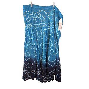 Handmade Blue boho‎ midi skirt adjustable tie waist mirror sequins One Size New